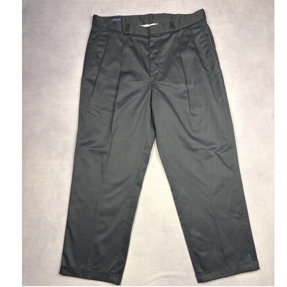 Vintage Lands End Pants 36 Mens Made in USA Pleated Chinos Gray Trousers